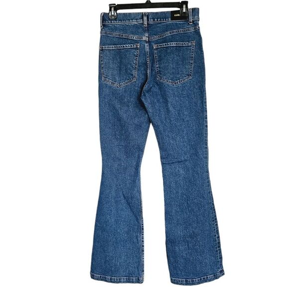Express High Rise Flare Rigid Denim Dark Wash '70s Inspired Full Length Jeans 6 - Picture 3 of 10